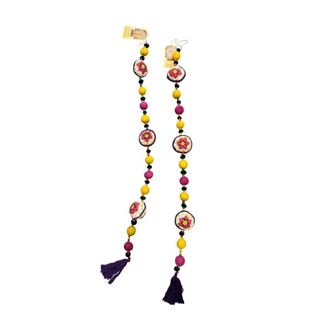 Set of 2 Crochet Beaded Floral Boho Indian Decorative Door & Window Hangings